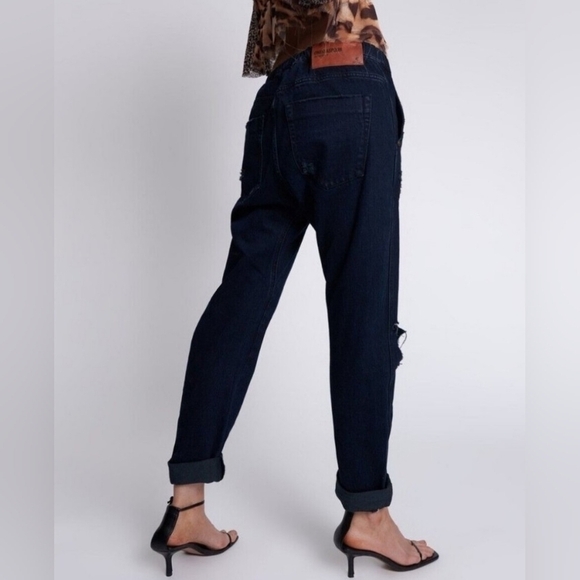 ONETEASPOON Shabbies Drawstring Boyfriend Jeans Distressed Fox Black Size XL - Picture 11 of 16